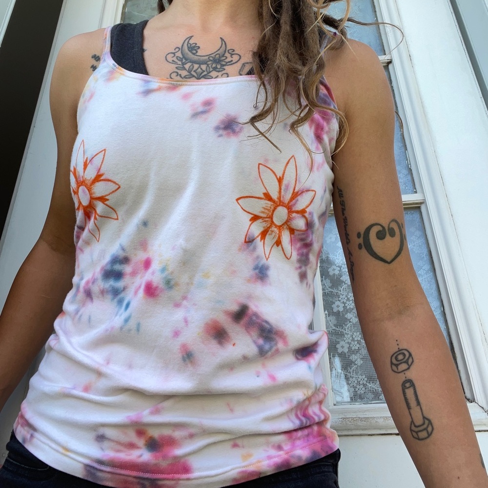 Flower Power Boobie Hippy Tank Built in Bra Rave